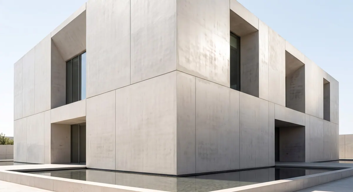 A modern concrete building with clean panel construction
